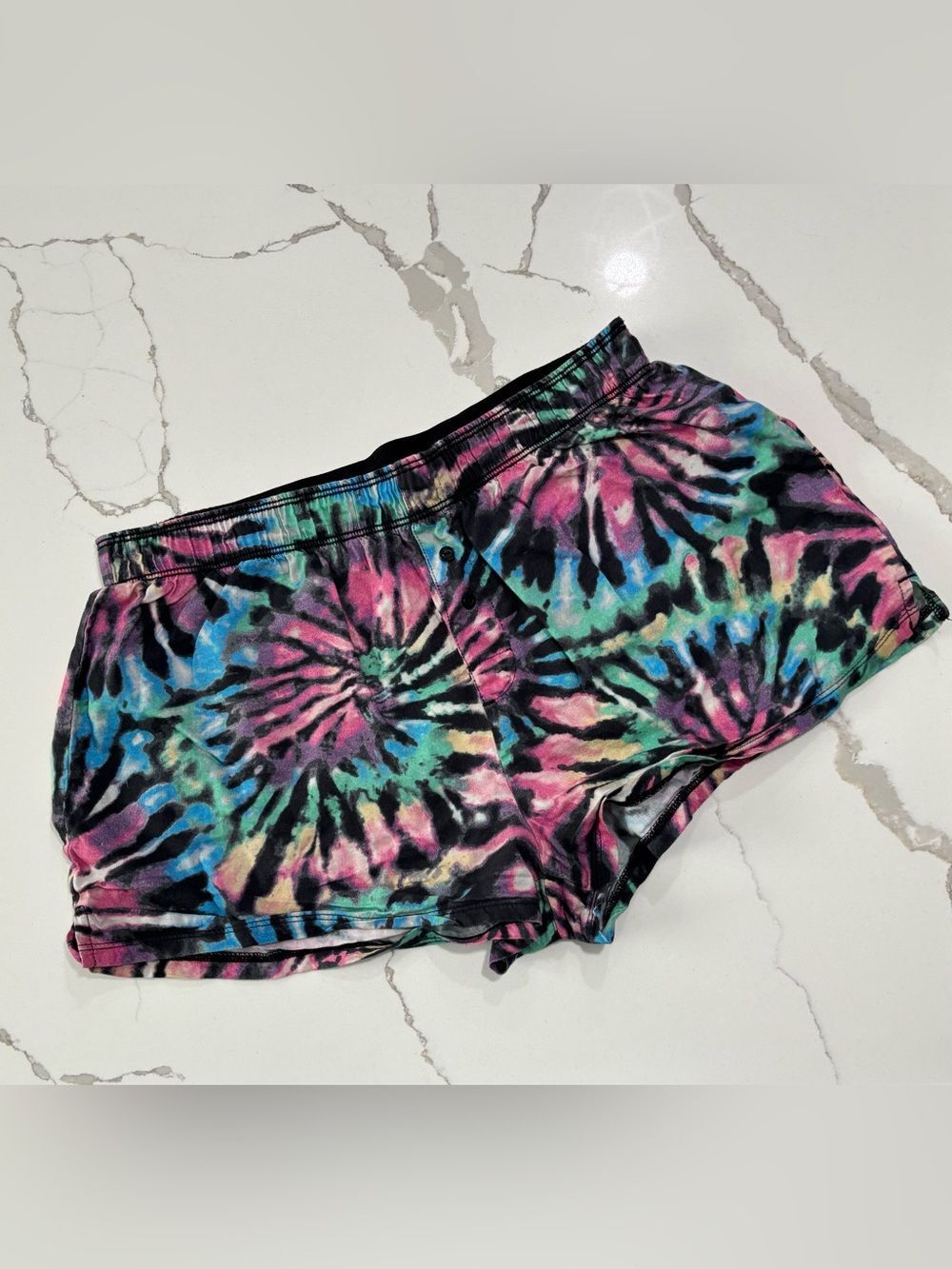 PINK Victoria’s Secret Tie-Dye Sleep Shorts Elastic Waist Black Green Blue XS